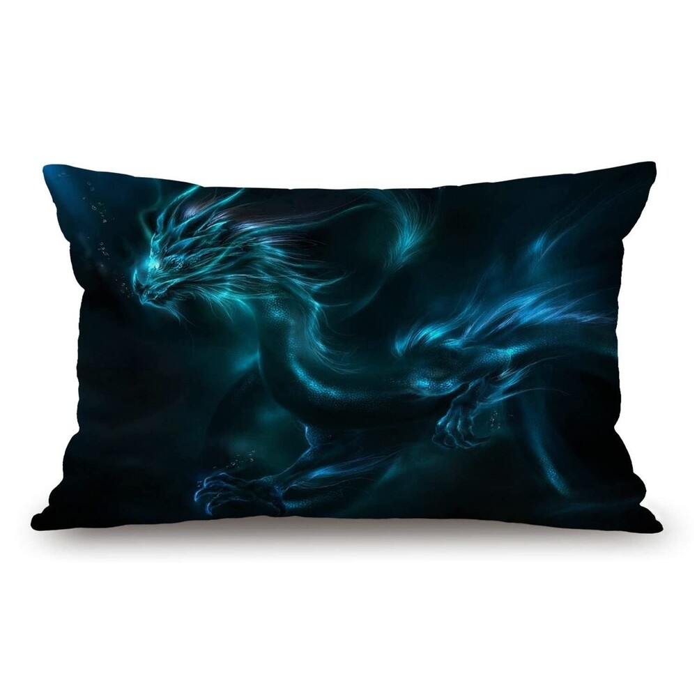 Cool Blue Dragon Cotton Linen Decorative Throw Pillow Case 12 x 20